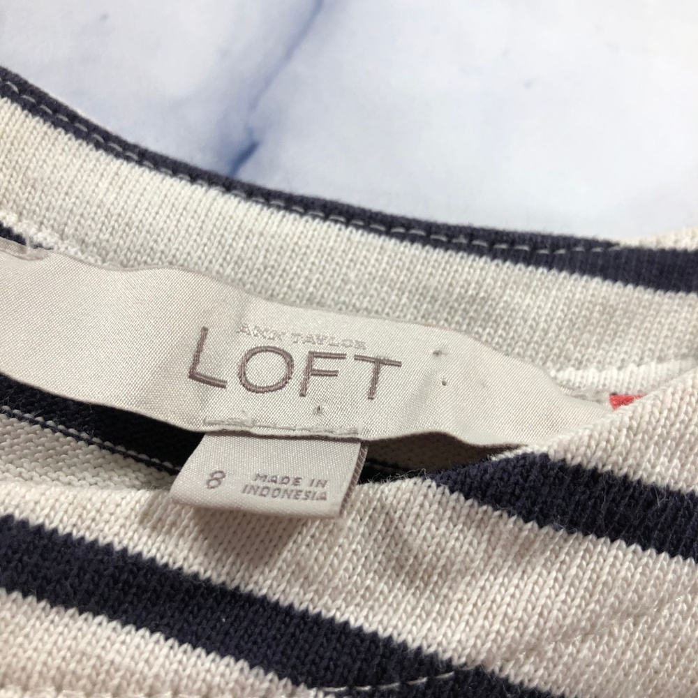 LOFT Black & Cream Drop Waist Knit Stripe Dress - Picture 7 of 8
